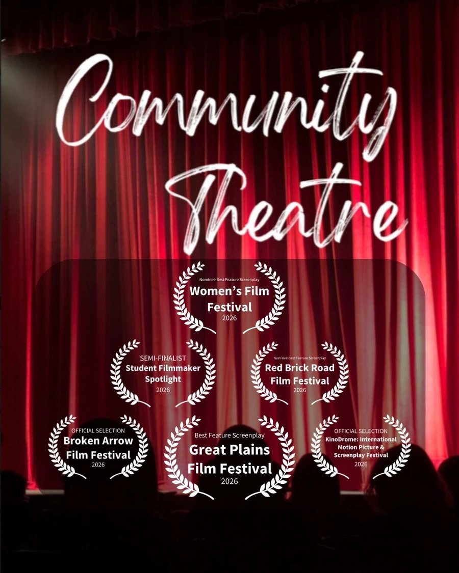 Community Theatre poster with the supplied festival laurels